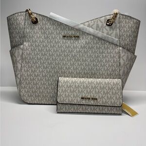 Michael Kors Cream Monogram Shoulder Bag and Wallet